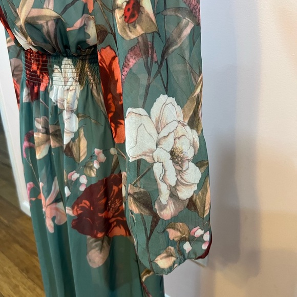 Beautiful floral long sleeve green dress /size S - Picture 5 of 8